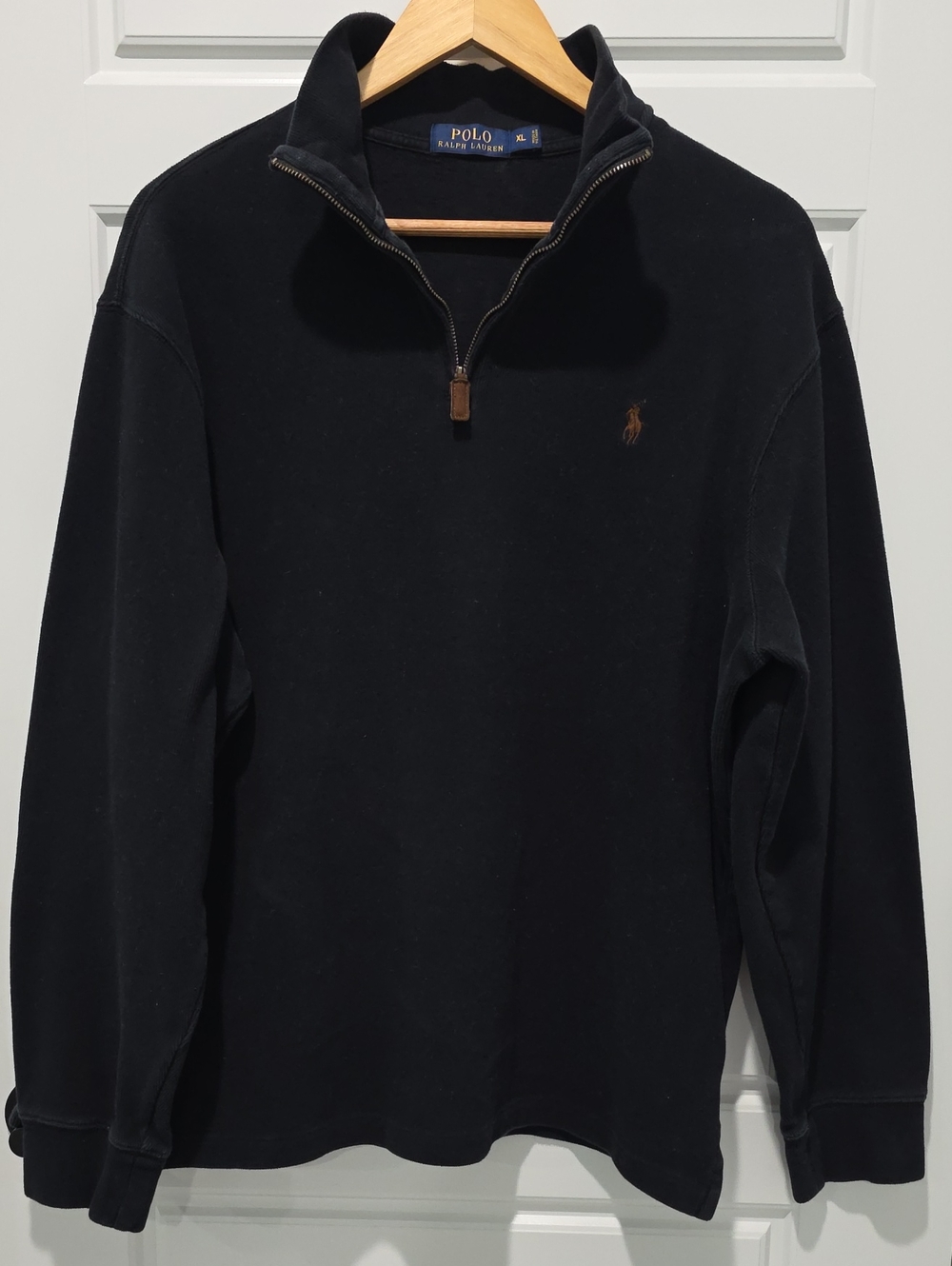 Polo by Ralph Lauren Black Half-Zip Sweater with Brown Pony